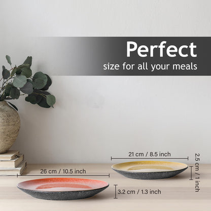 MIAMIO ? Set of 6, 21 cm Dinner Plates, Ceramic Plates, Kitchen Plates, Plate Sets ? Microwave Safe Plates, Oven and Dishwasher Safe ? Las Palmitas