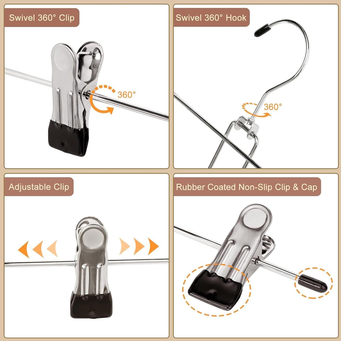 Trouser Hanger, 20Pack Pant Hangers Space Saving Skirt Hangers with Clips Adjustable Non-Slip Coat Hanger Heavy Duty Chrome Clothes Hook