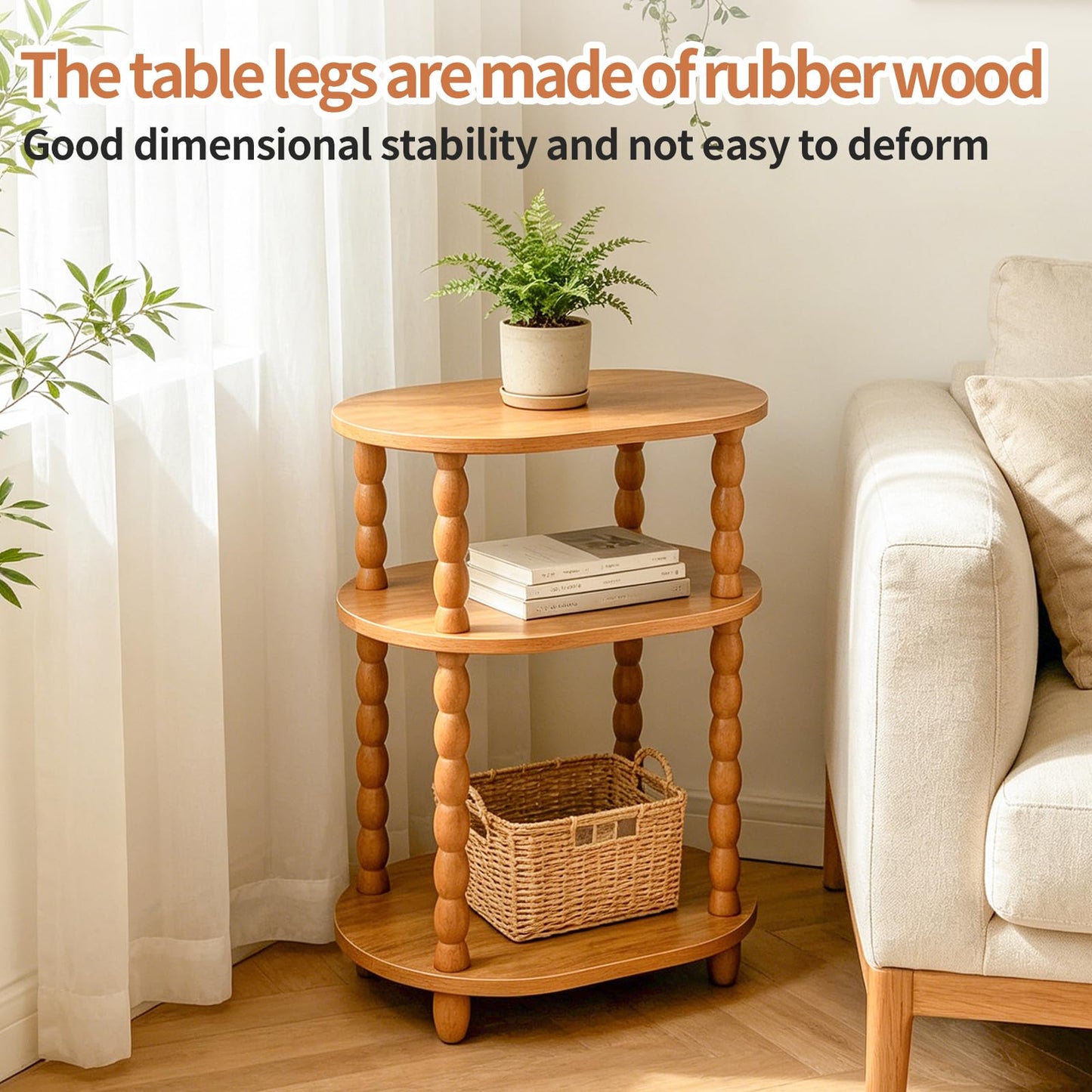 Wooden Side Table,3-Tier Small End Table with Storage Shelf, Vintage Retro furniture Bedside Coffee oval Table Night Stand for Living Room, Bedroom