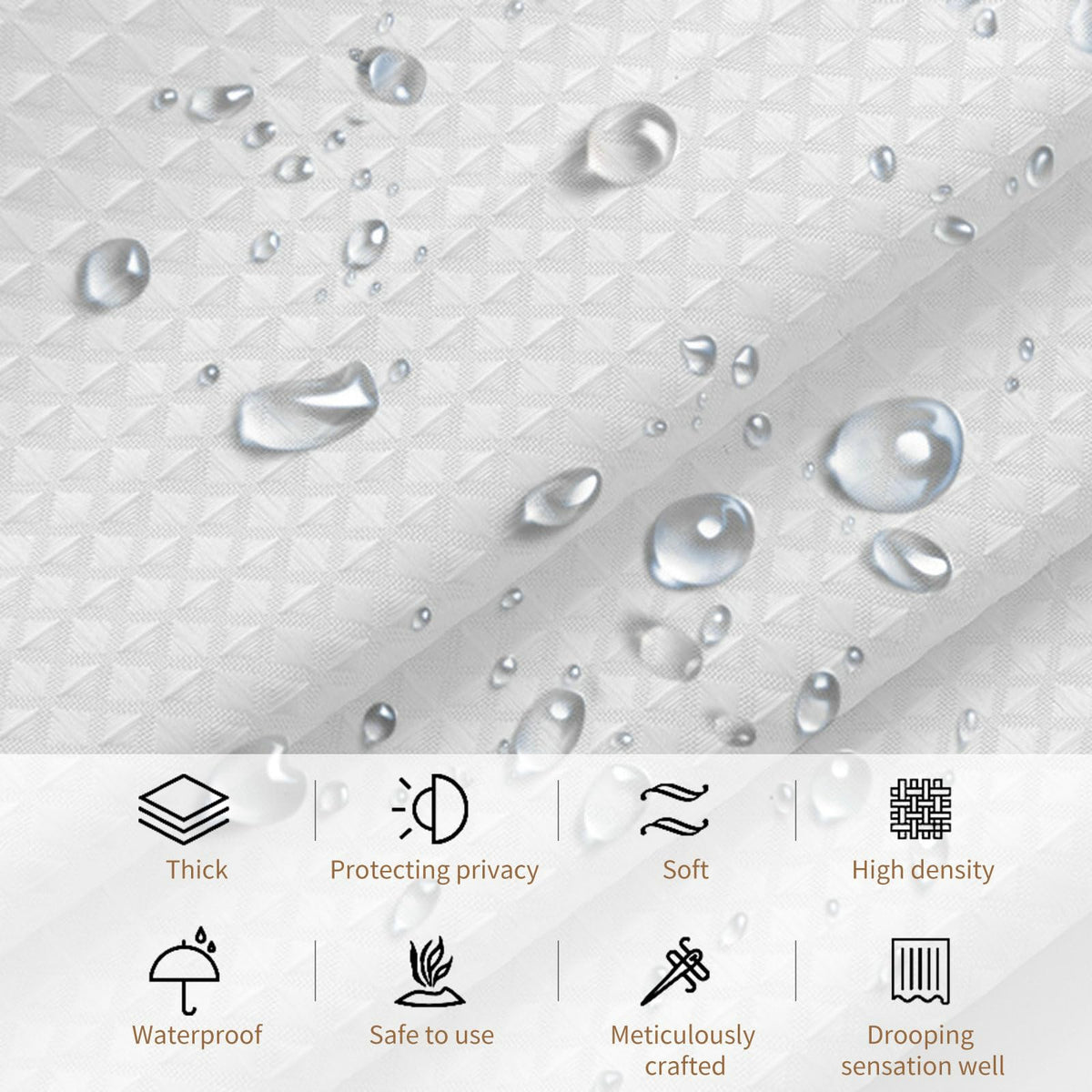 Stfery Shower Curtain, Waffle Structure, Bath Curtain, 120 x 180 cm, Shower Curtain, Fabric, Washable, Anti-Mould