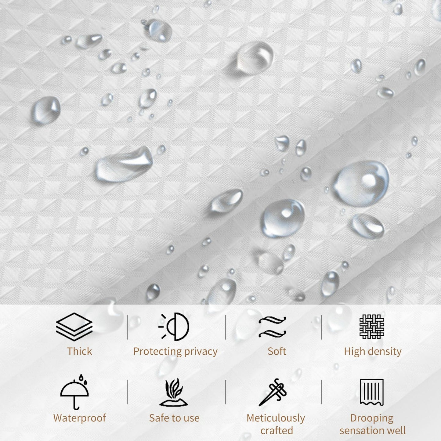 Stfery Shower Curtain, Waffle Structure, Bath Curtain, 120 x 180 cm, Shower Curtain, Fabric, Washable, Anti-Mould