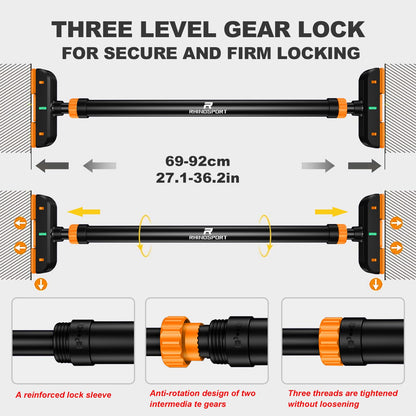 RHINOSPORT Door Pull Up Bar Doorway Chin Up Bar from 69-92 cm (27.2in-36.2in) Workout Equipment No Screws