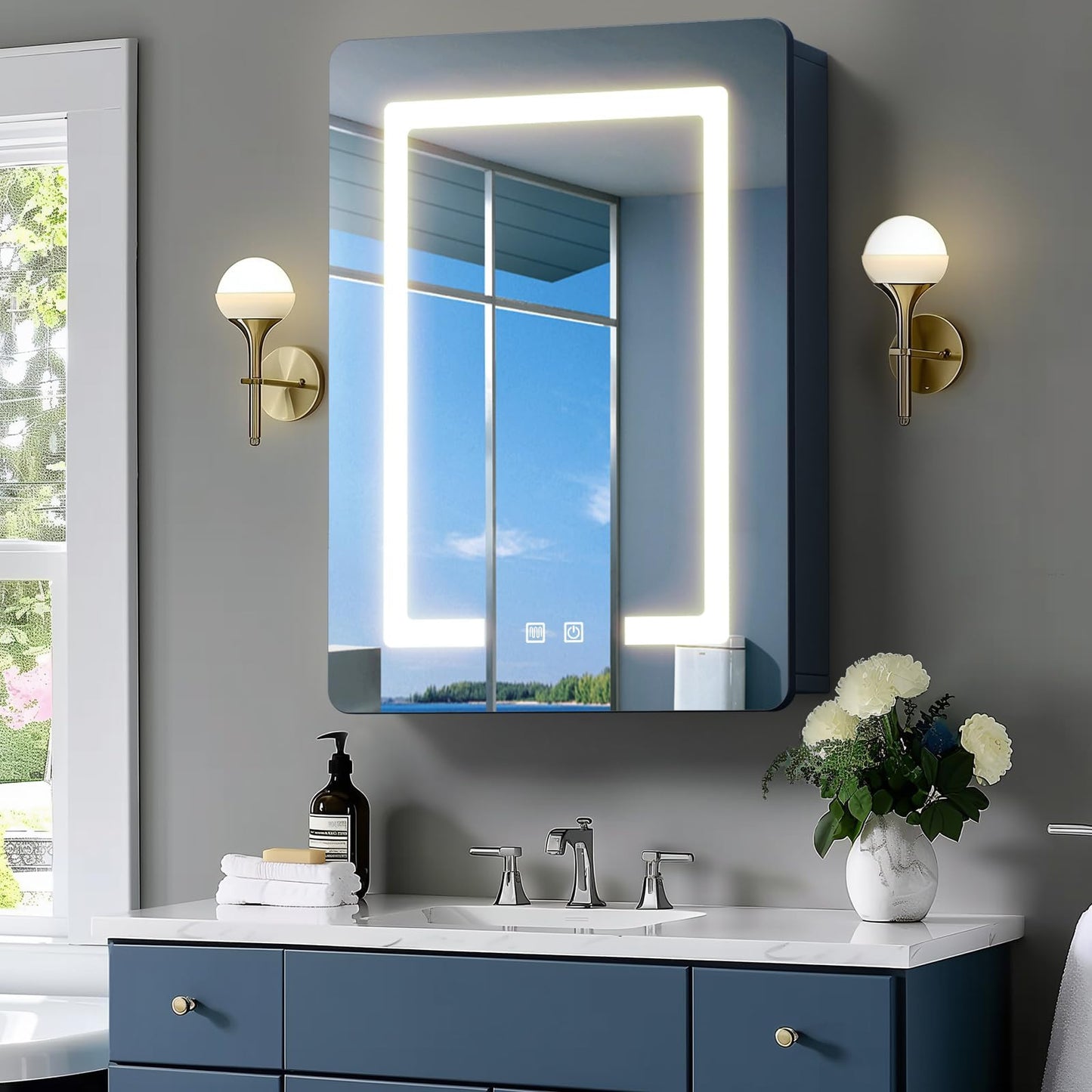 LNZHAO Bathroom Mirror Cabinets with Led Lights, Aluminum Alloy