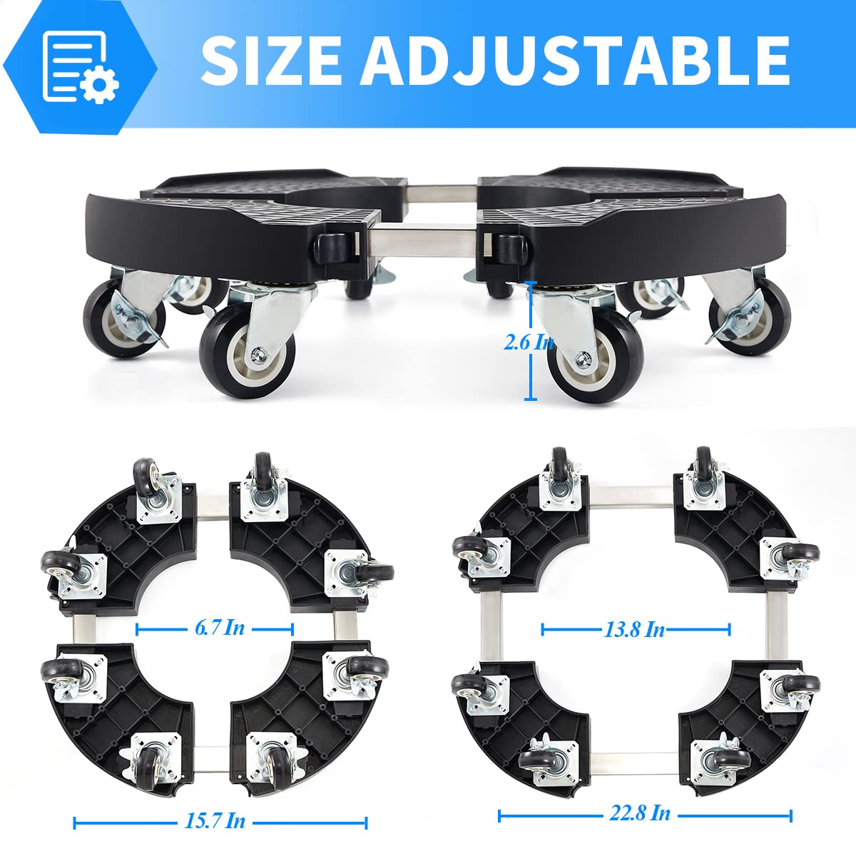 2 Pack Plant Caddy with Wheels Heavy Duty, Plant Trolley with 8 Lockable Casters, Plant Stand with Wheels Heavy Duty Adjustable 15"-21", 330lbs