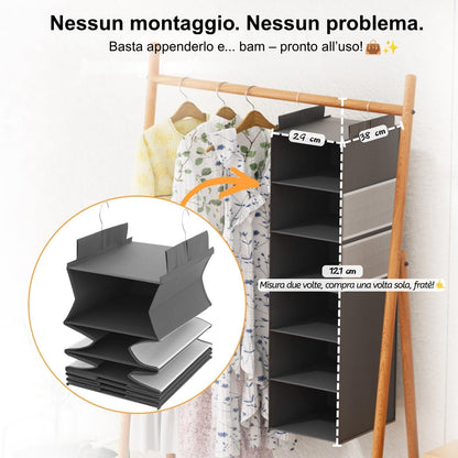 ALLTIDYUP Extra Deep Hanging Wardrobe Organizer, Space Saving Wardrobe Organizer with Mesh Pockets and 6 Shelves Storage - Ideal Camper, Cabinets
