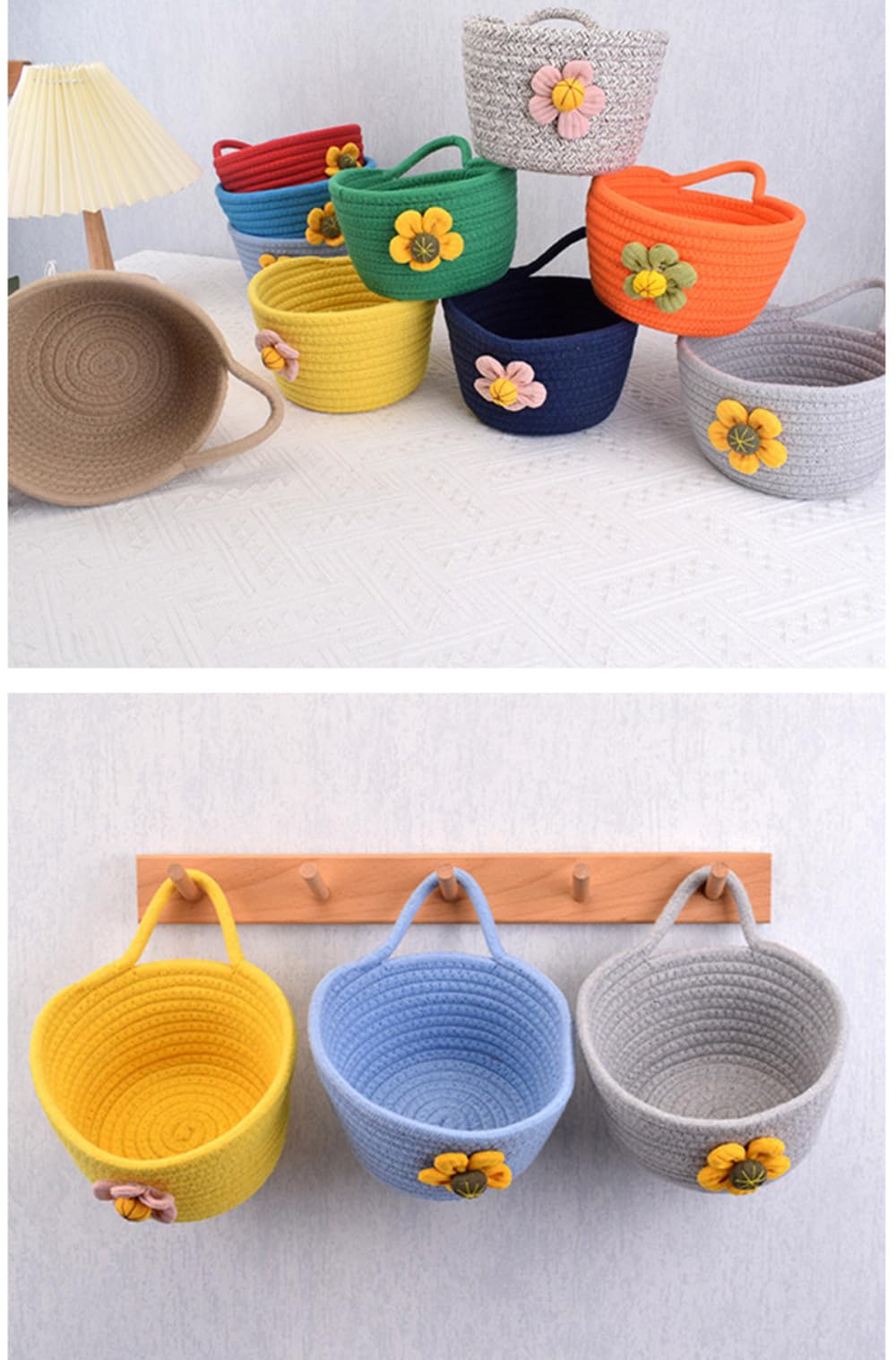 Anevous Cotton Rope Storage Basket, Woven Storage Baskets with Handles, Decorative Basket Organiser, Cotton Basket for Children's Room, Office