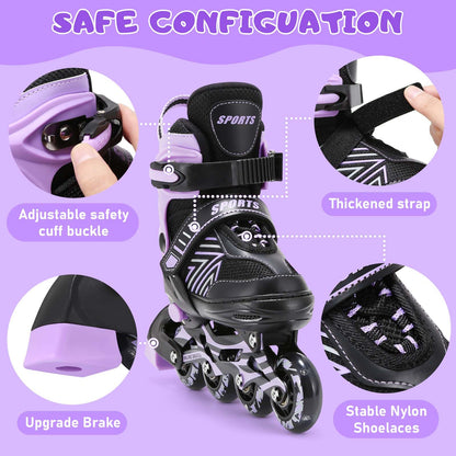 Kids Inline Skates for Girls Boys, Roller Skates Kids Adjustable with Light Up Wheels for beginners boys girls. (Small (UK 11-1))