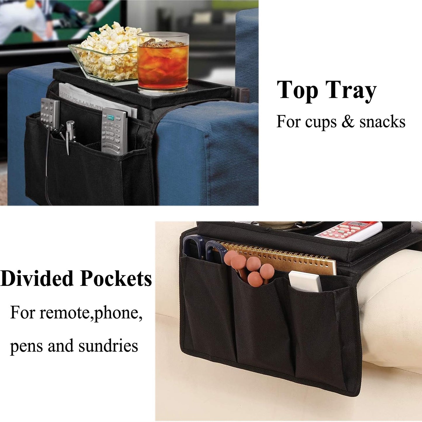 Ccomage Sofa Armrest Bag with 6 Pockets Living Room Couch Hanging Storage Bag Space Saving Chair Tray Sofa Organizer Removable Couch Caddy Pocket for