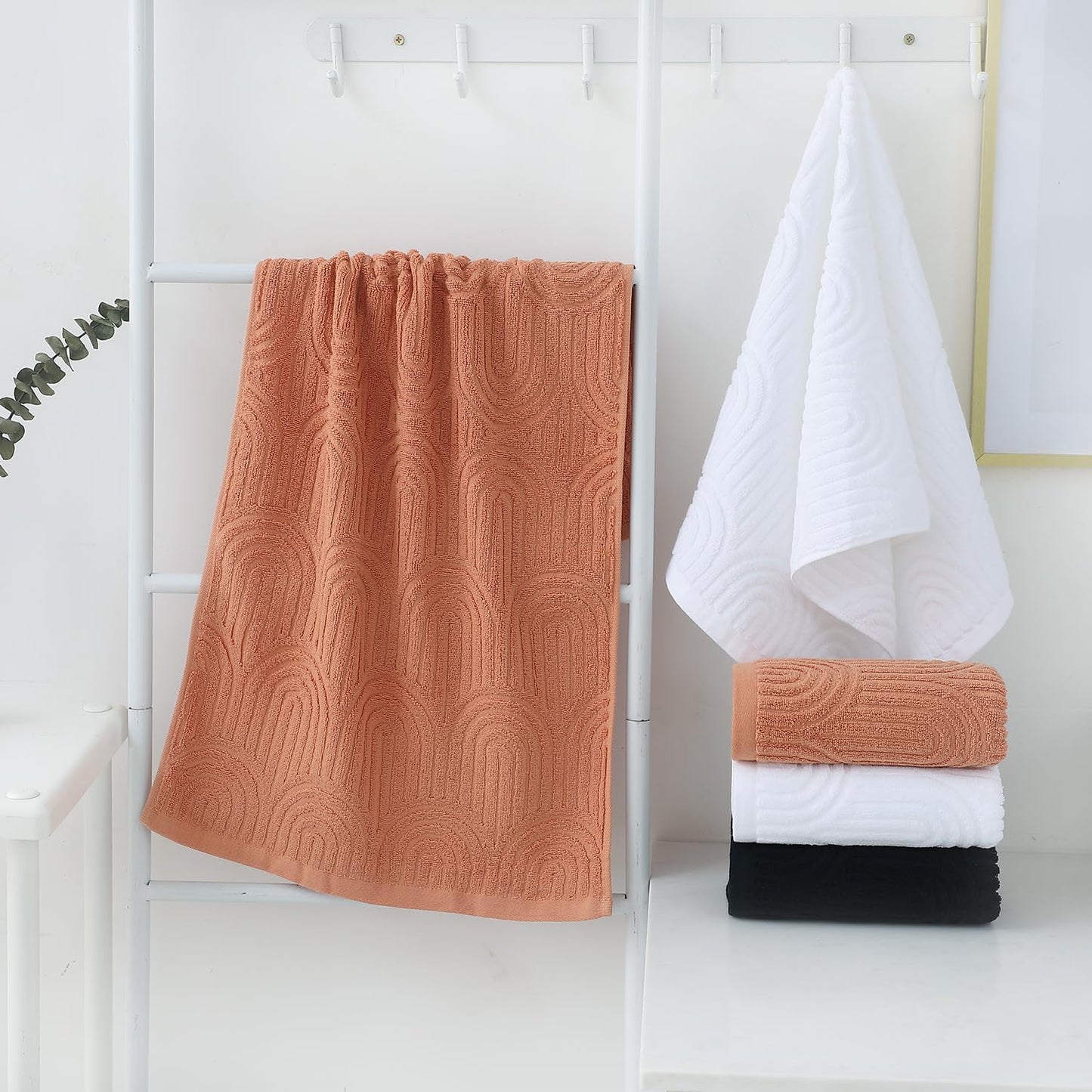Pidada Hand Towels Set of 4 Striped Pattern 100% Cotton Absorbent Soft Decorative Towel for Bathroom (White)