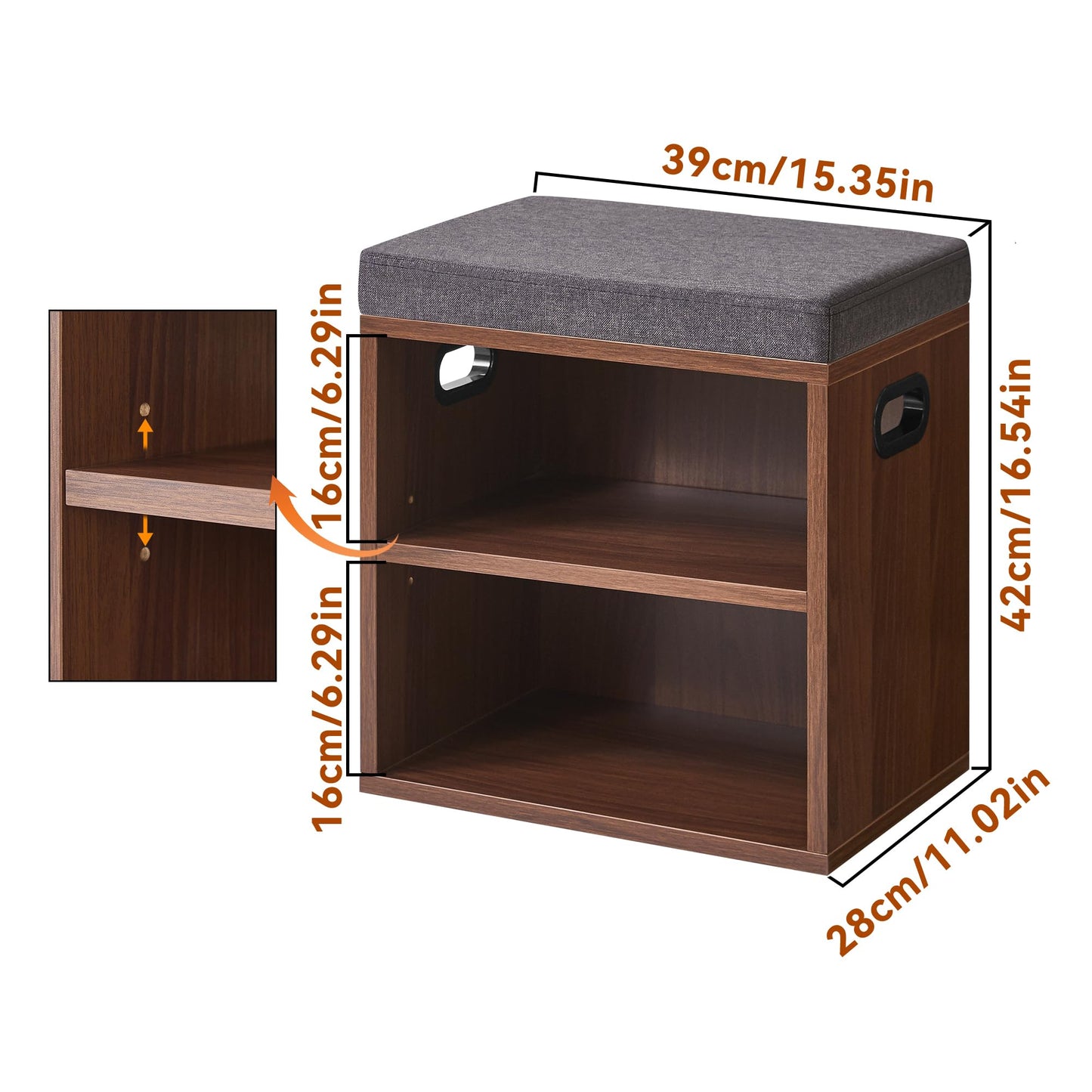 YMYNY Small Shoe Storage Bench with Cushion, Light Walnut HBD028LW