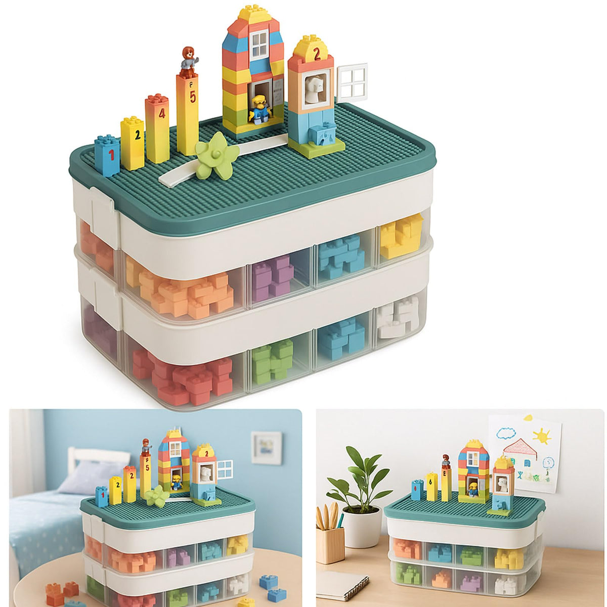 WinHUb 2 Layer Stackable Storage Organizer Box, Adjustable Small Parts Case