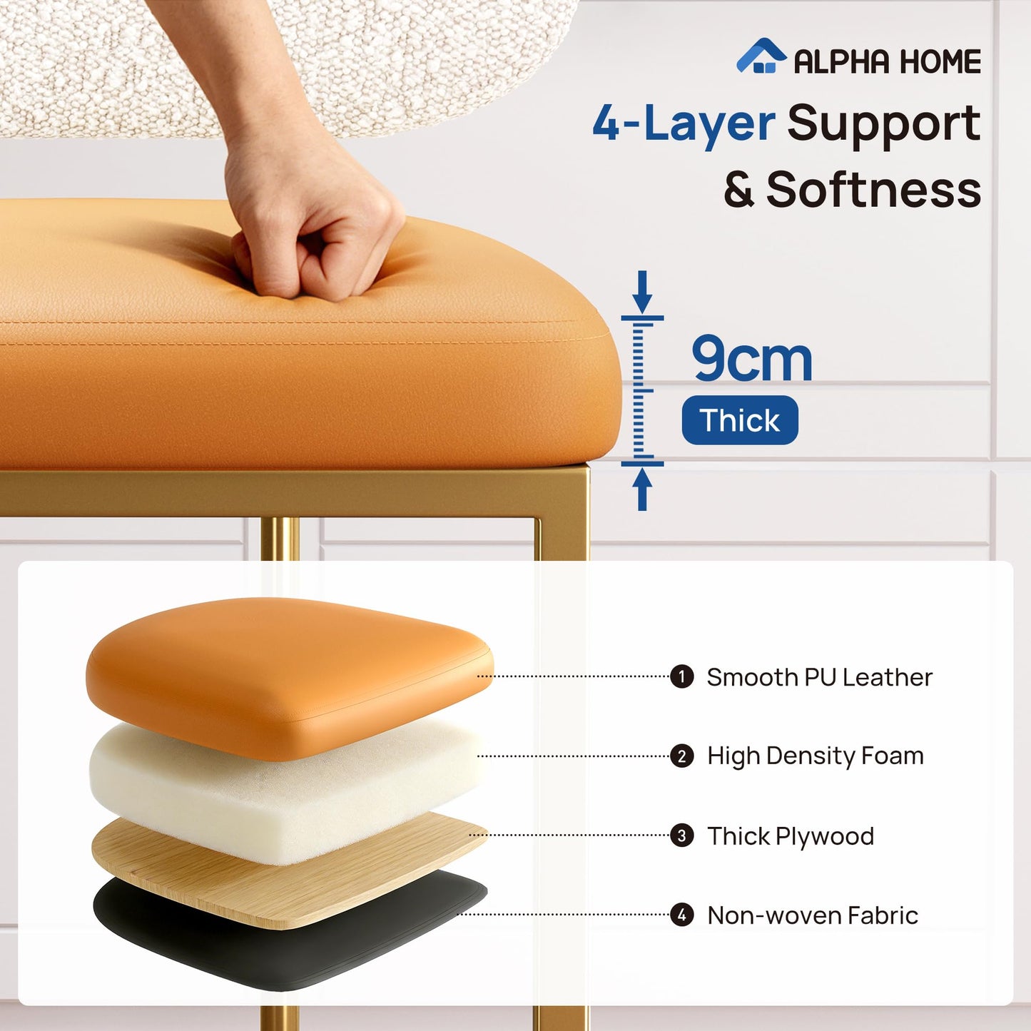 ALPHA HOME Bar Stools Set Counter Chairs with Backs and 9 CM Seat