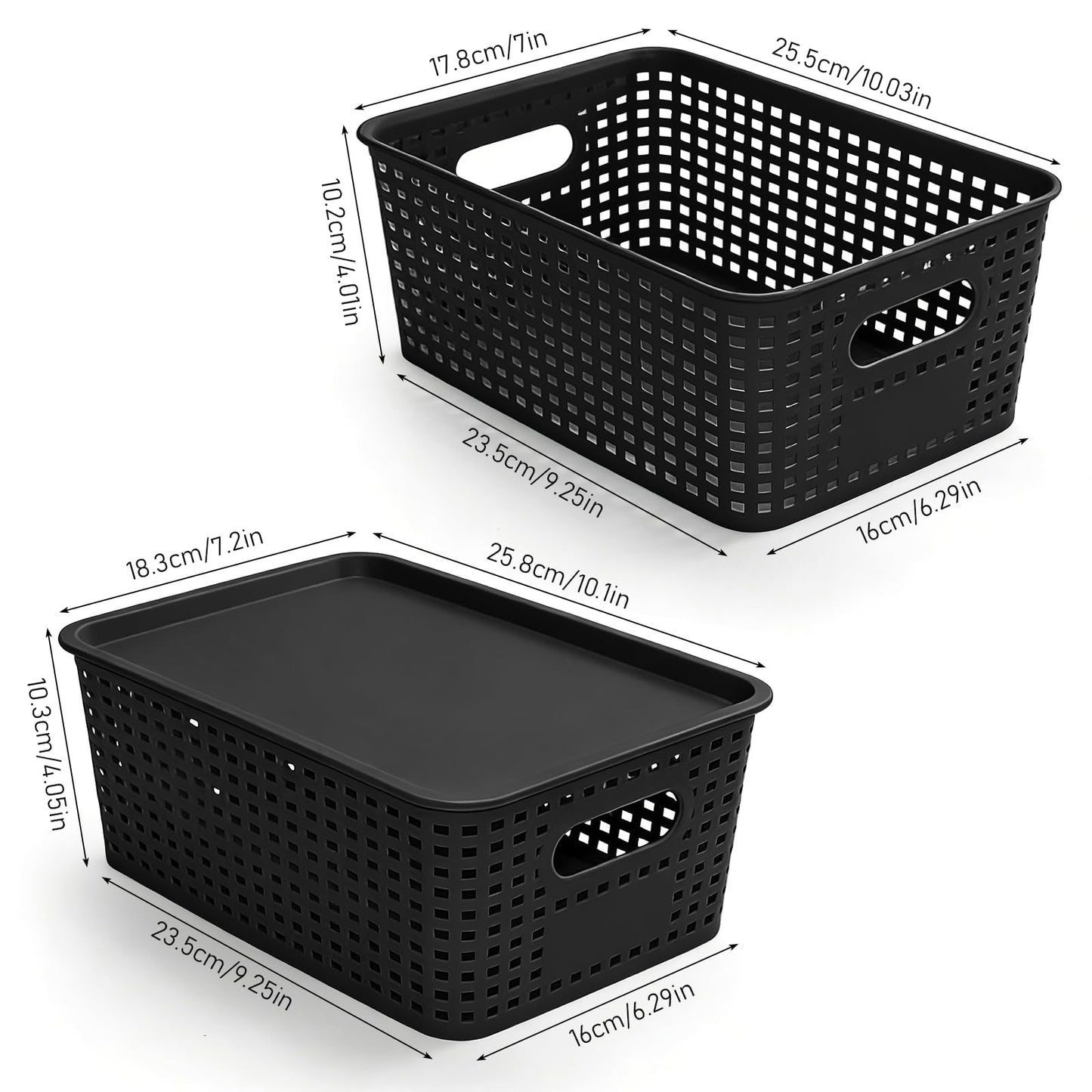 8 Pack Plastic Storage Basket with Lids, Stackable Storage Bins Containers, Decorative Storage Boxes Bulk for Organizing Shelves, Bathroom, Classroom