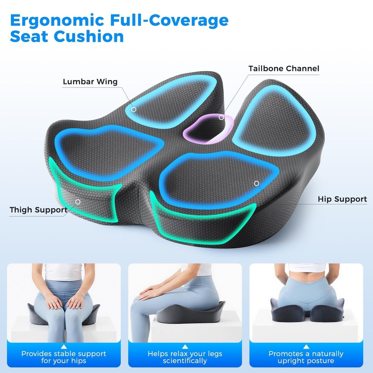 Niceeday Seat Cushion for Office Chair & Car - Premium Memory Foam with Ergonomic U-Shape Design - Enhanced Comfort for Tailbone & Hip Support