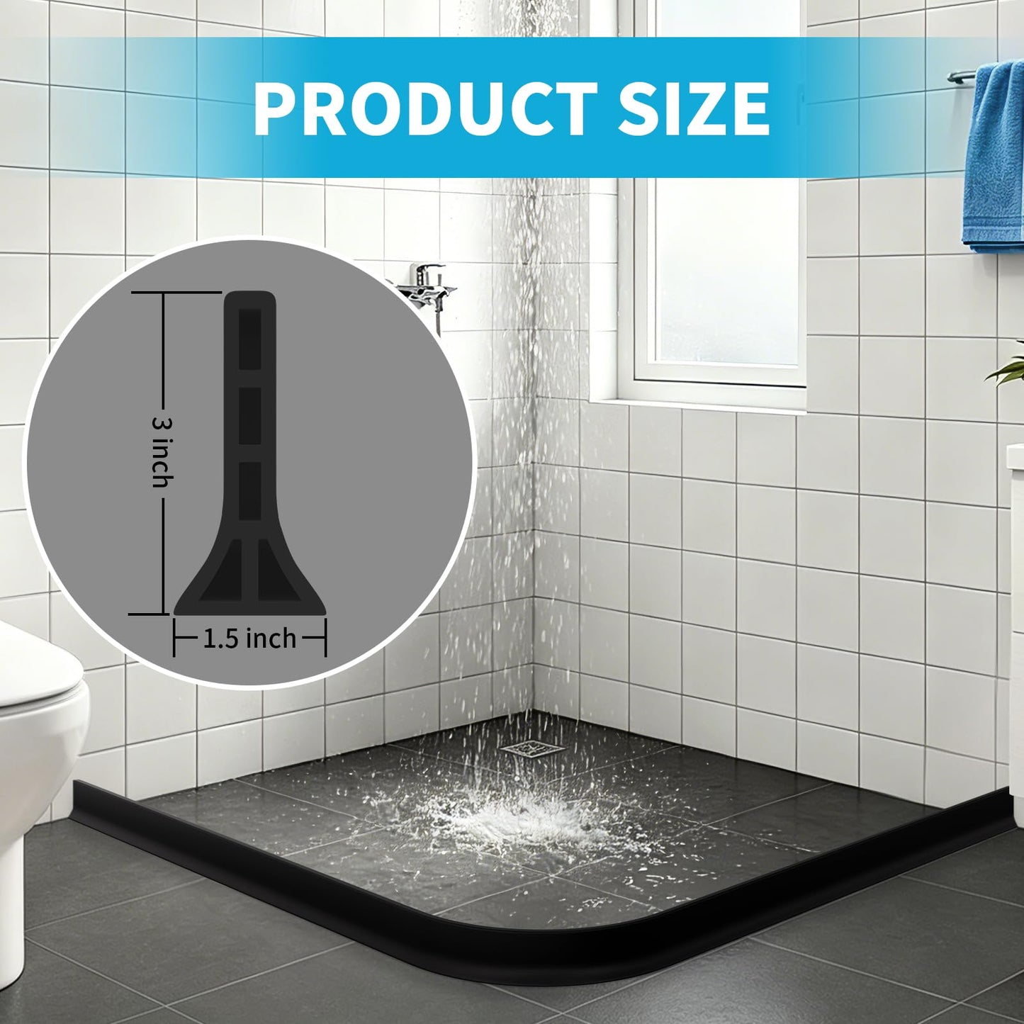DLYYPLUS 3" High Collapsible Shower Threshold Water Dam Water Stopper Barrier Keeps Water Inside Threshold Dry and Wet Separation for Bathroom