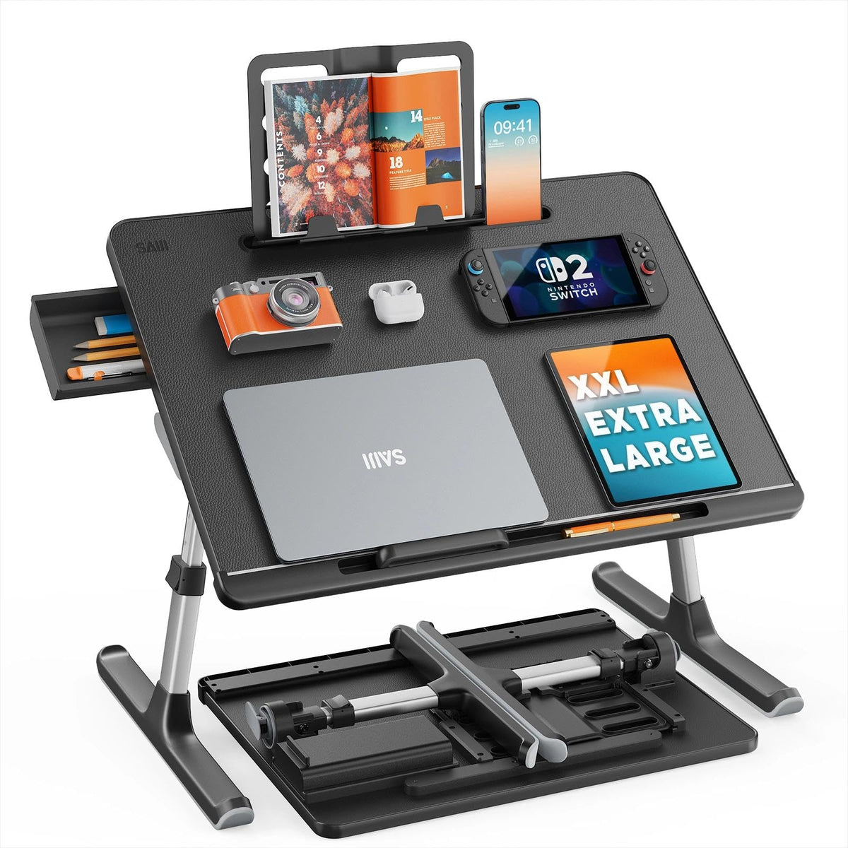 SAIJI Laptop Bed Tray Desk, X-Large Adjustable Laptop Table Black