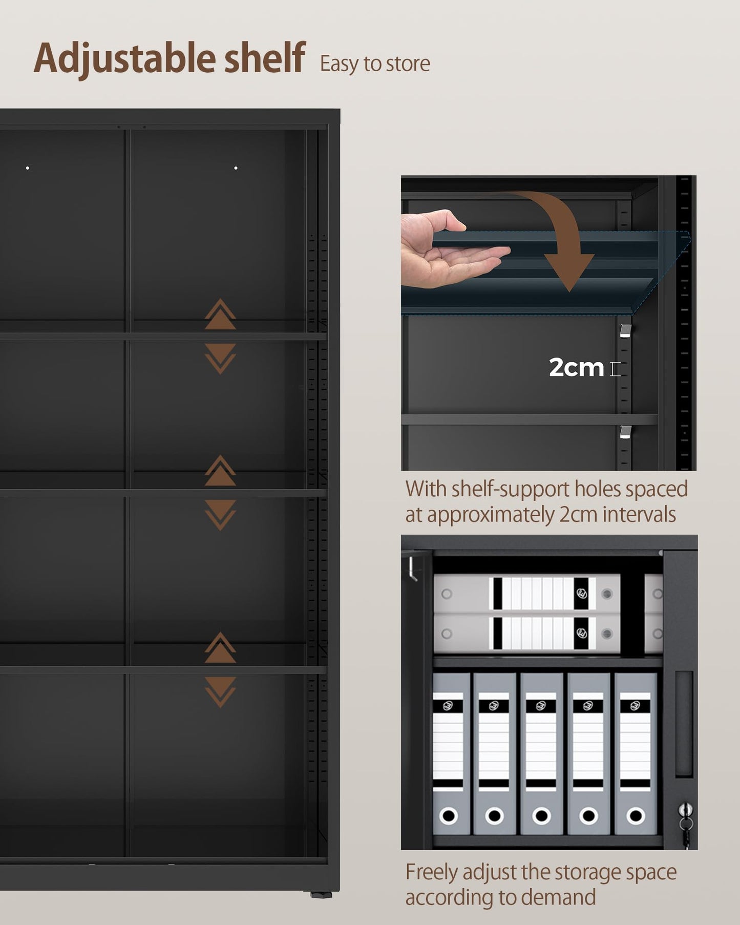 LAND·VOI Steel Storage Cabinet, 4-Tier Lockable Cabinet with Adjustable Shelves, Double-Door Cupboard Storage, For Home, Office Storage