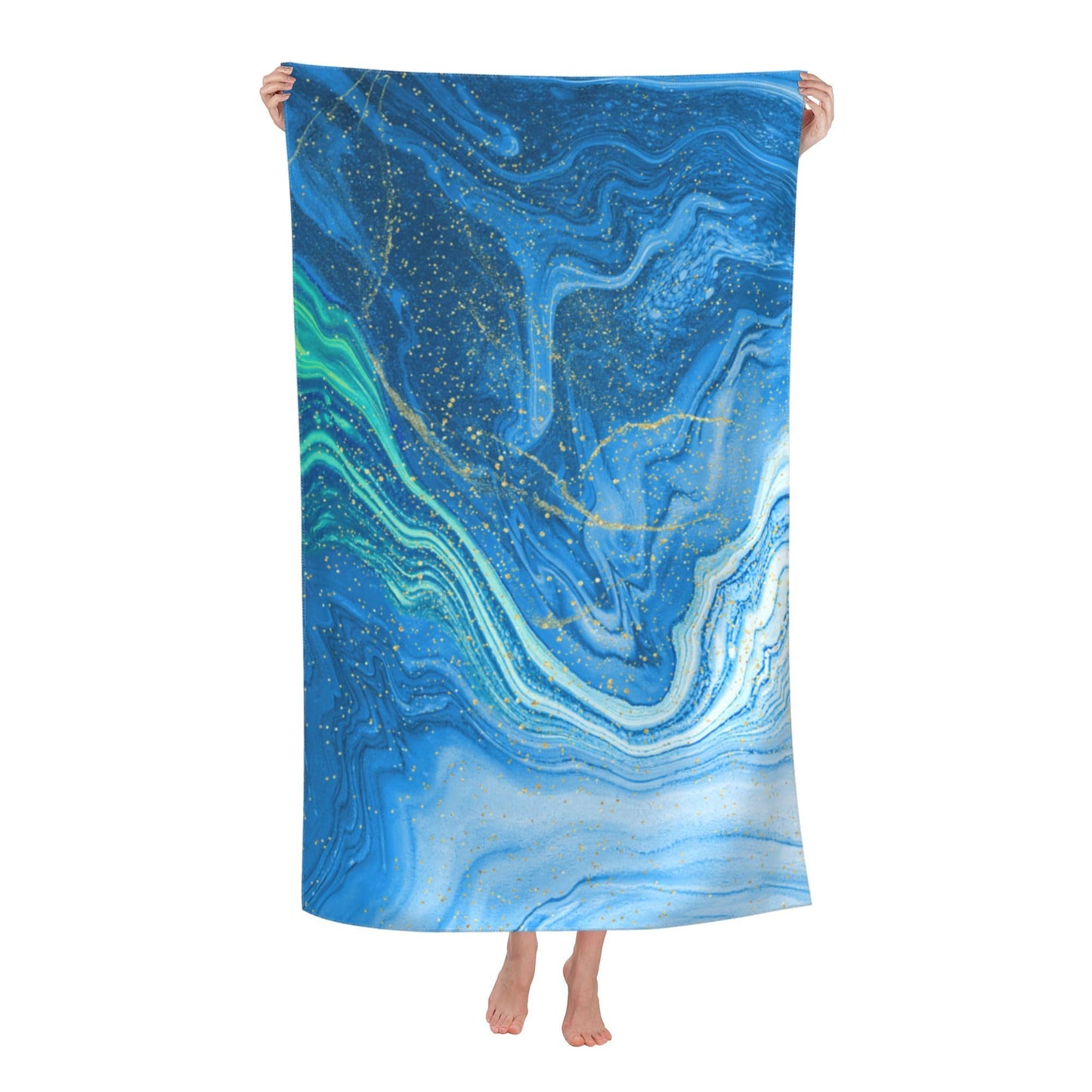 Gelasgo Blue Marble Microfibre Beach Towel - 30"x60" Large Lightweight Soft Quick-Dry Towel for Adults, Ultra Absorbent & Dual-Sided Sand Free