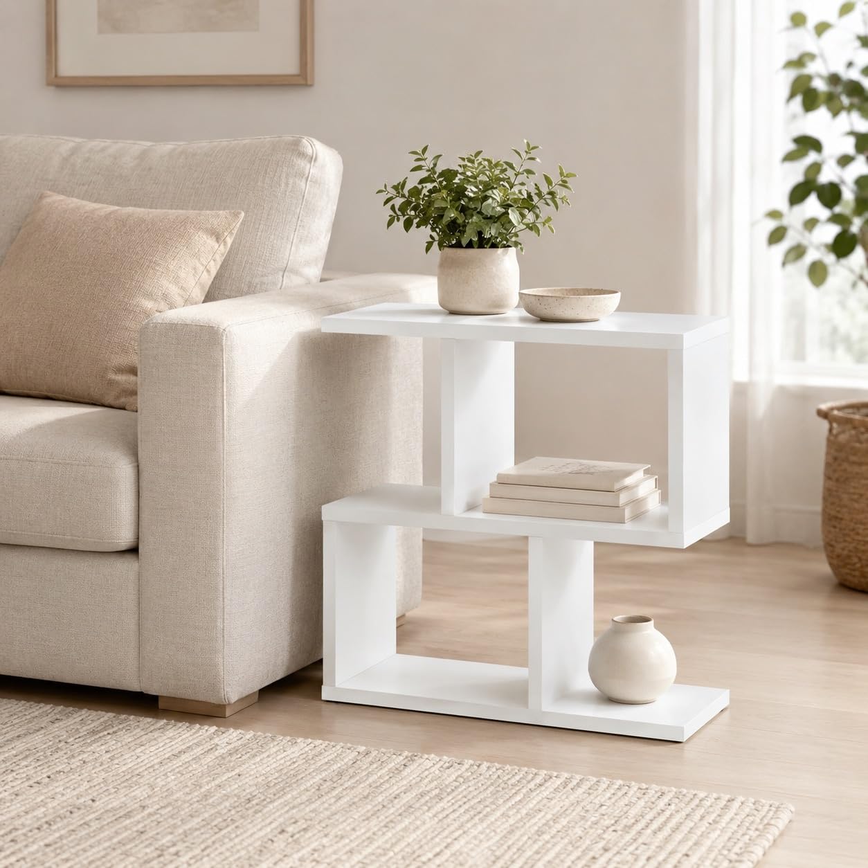 Narrow Side Table Eden 60, Slim Bedside Table, 2 Tier Sofa End Table with Storage Shelf, Small Accent Table, Plant Stand for Living Room, Bedroom