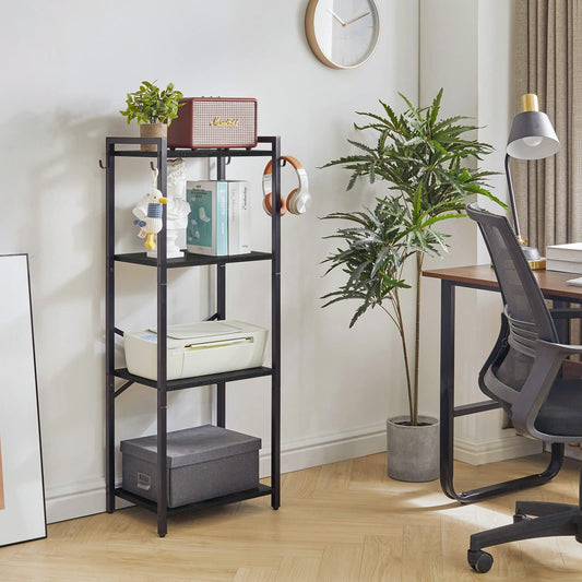 YMYNY Bookcase,4 Tier Storage Rack, Plant Rack, Storage Rack with Steel Frame,for Living Room, Office, Study, Hallway, Industrial Style, Black HBC004B