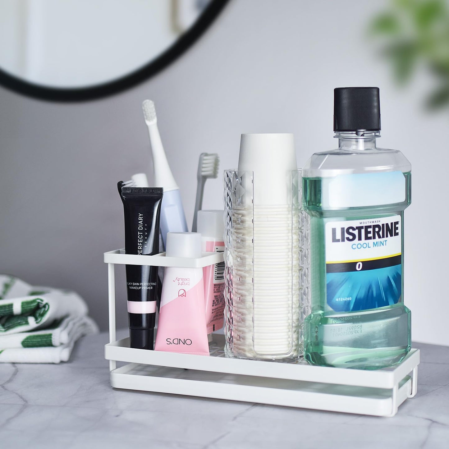 MYITYARD Toothbrush Holder for Bathroom, Metal Countertop Electric Toothbrush Holder with Toothpaste Holder and Cup Storage Organizer