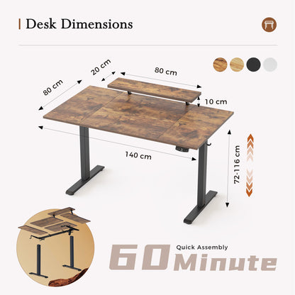 Klicelor Eletric Height Adjustable Desk, Movable Monitorstand, 140x80cm
