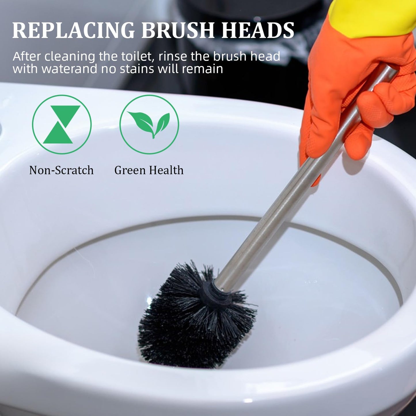 4pcs Toilet Brush Replacement Heads – Black Antibacterial, Durable PP Plastic, 12mm Screw-On Design for Easy Installation