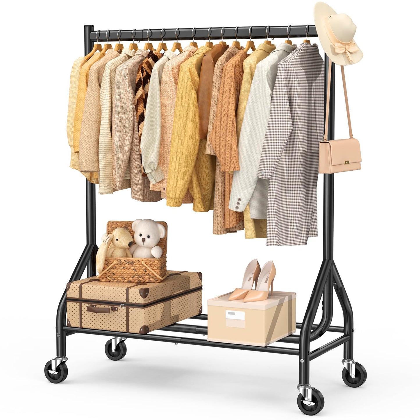 EAGMAK Heavy Duty Rolling Clothes Rail Load 180 KG (Black, 110×48×160 cm)
