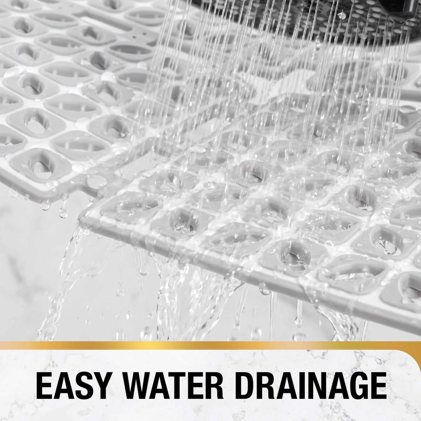 HITSLAM Square Shower Mat Non Slip Anti Mould, 60 x 60 cm Cut to Fit No Odor Soft TPE Bath Mat with Suction Cups and Drain Holes