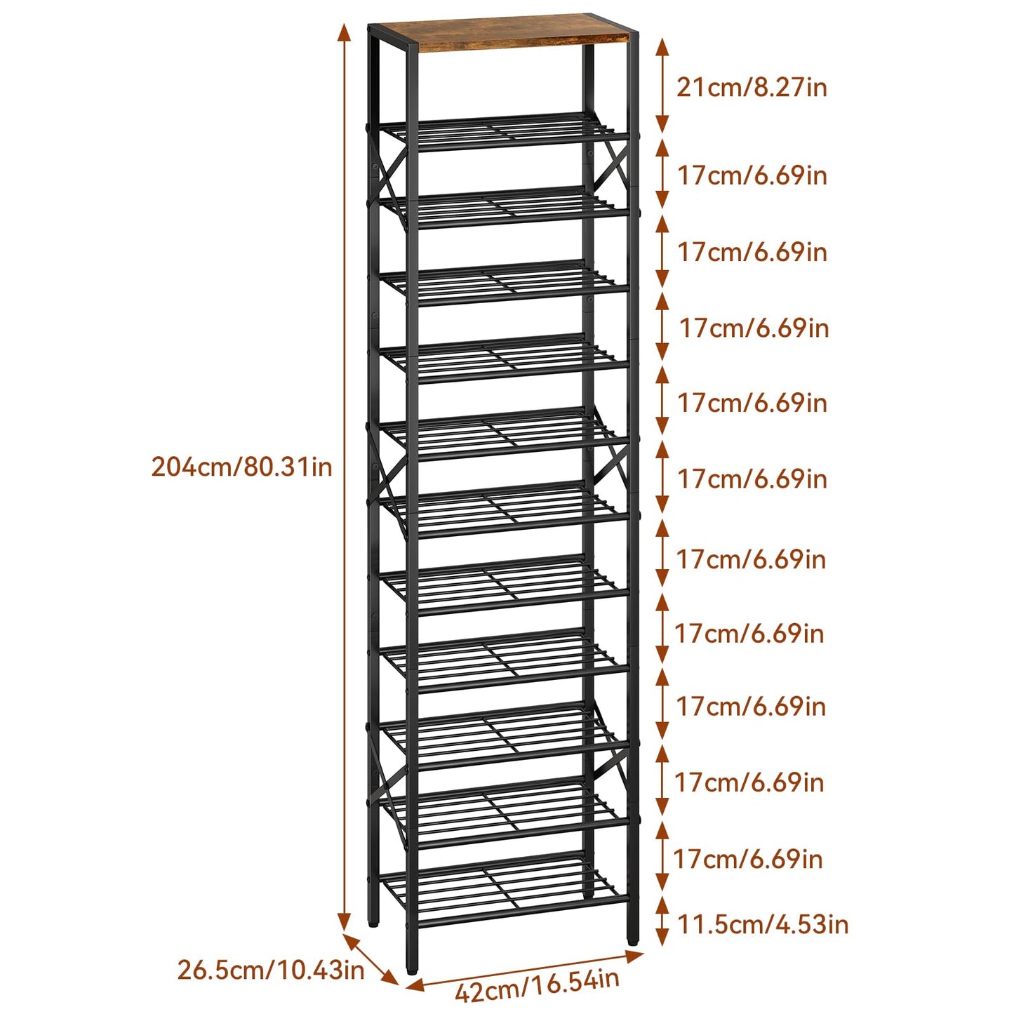 IBUYKE 12 Tier Narrow Shoe Rack, Vertical Tall Shoe Storage Organizer for 24 Pairs of Shoes