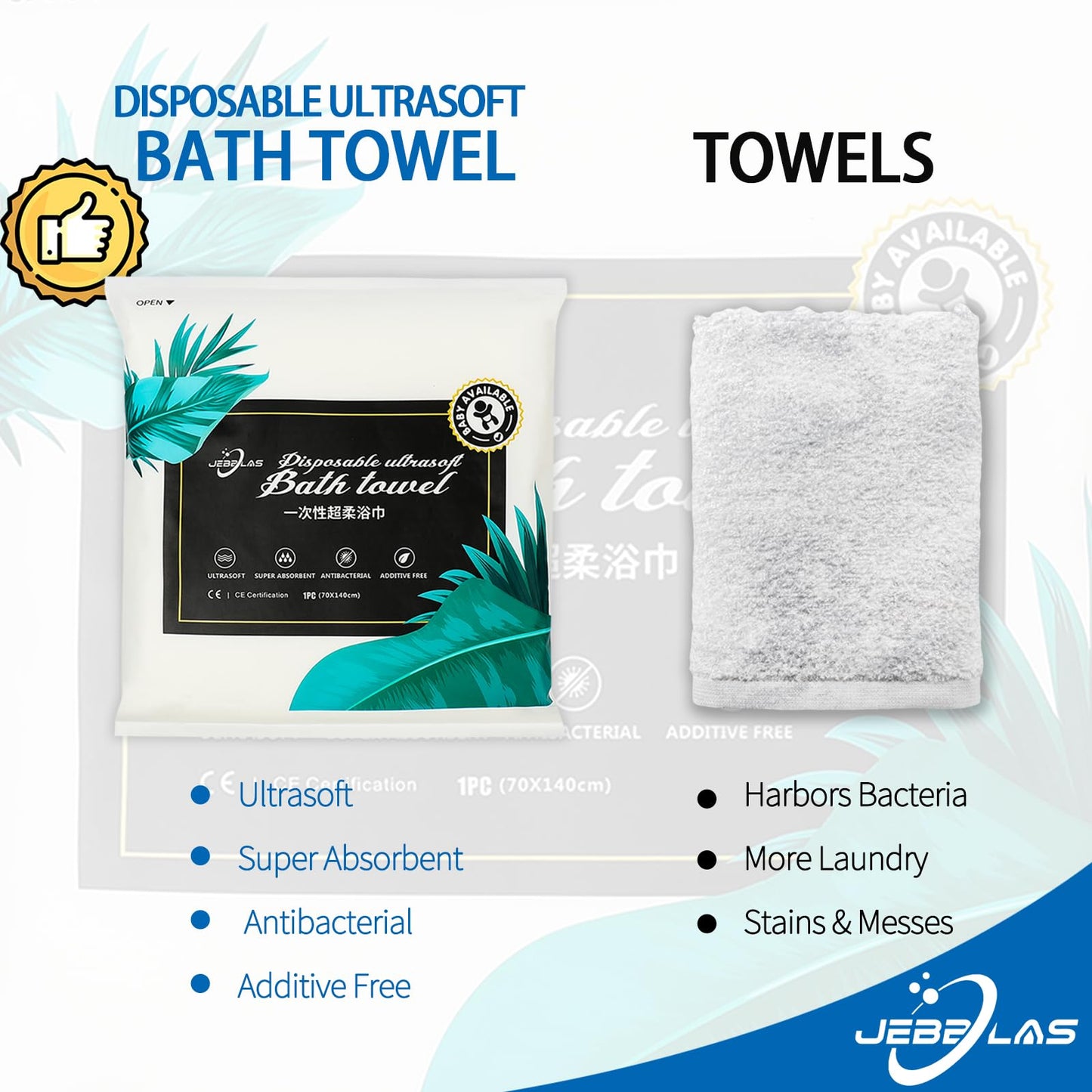 Jebblas Disposable Bath Towels,Travel Towels,Portable Towel for Hotel Bathroom Spa Travel Highly Absorbent,Big Size,70x140cm,8 Pack