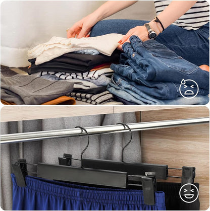 LATRAT Set of 20 Trouser Hangers, Skirt Hangers, with 2 Adjustable Non-Slip Clips, 360 Swivel Hooks, for Trousers, Skirts, Socks, Underwear, Black