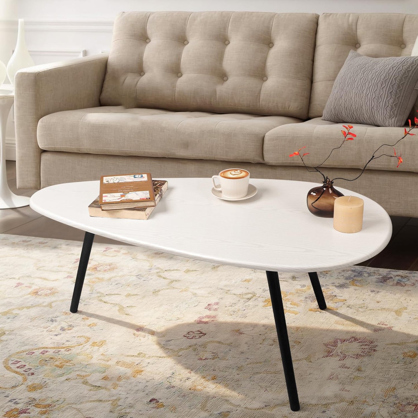 WDSHIYI Large Oval Coffee Table Espresso Wood Mid Century Modern Unique Retro Farmhouse - Contemporary Triangle Small Table for Living Room
