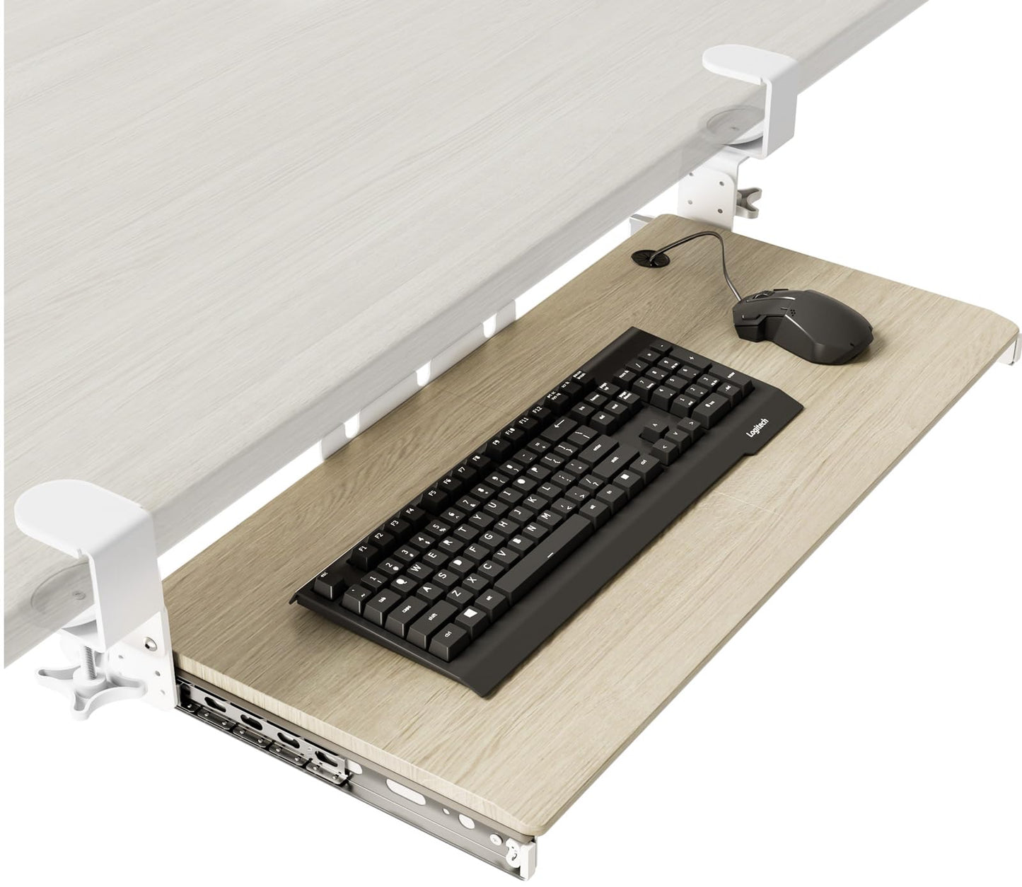 Keyboard Tray Under Desk Pull Out with Extra Sturdy C Clamp Mount System, 694 (838mm Including Clamps) x 300mm Slide-Out Platform Computer Drawer for