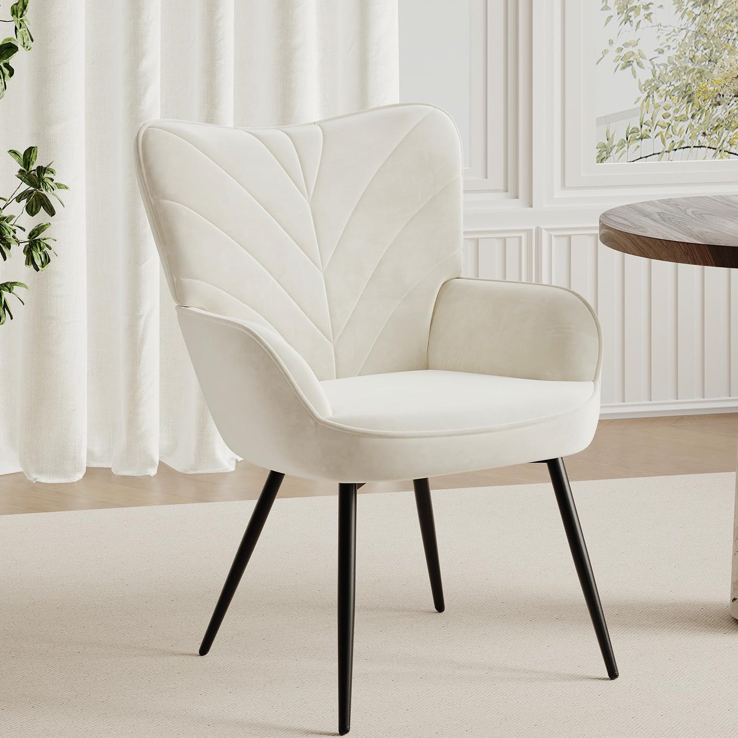 COLAMY Velvet Accent Chair with Black Metal Legs, Modern Armchair with Ergonomic Backrest