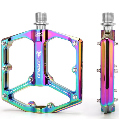 GEWAGE Road/Mountain Bike Pedals - 3 Bearings Bicycle Pedals - 9/16? CNC Machined Flat Pedals with Removable Anti-Skid Nails (Colourful)