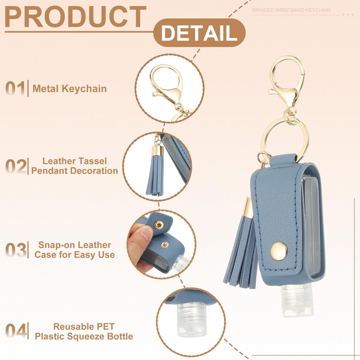sourcing map Portable Travel Empty Bottle with Keychain, 30ml PU Leather Mini Squeeze Bottles
