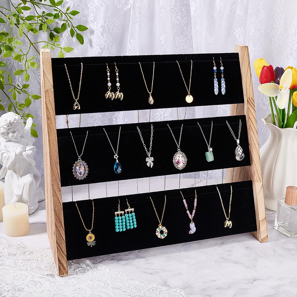 PH PandaHall 3-Tier Necklace Jewellery Display Holder, Wood Pendant Holder