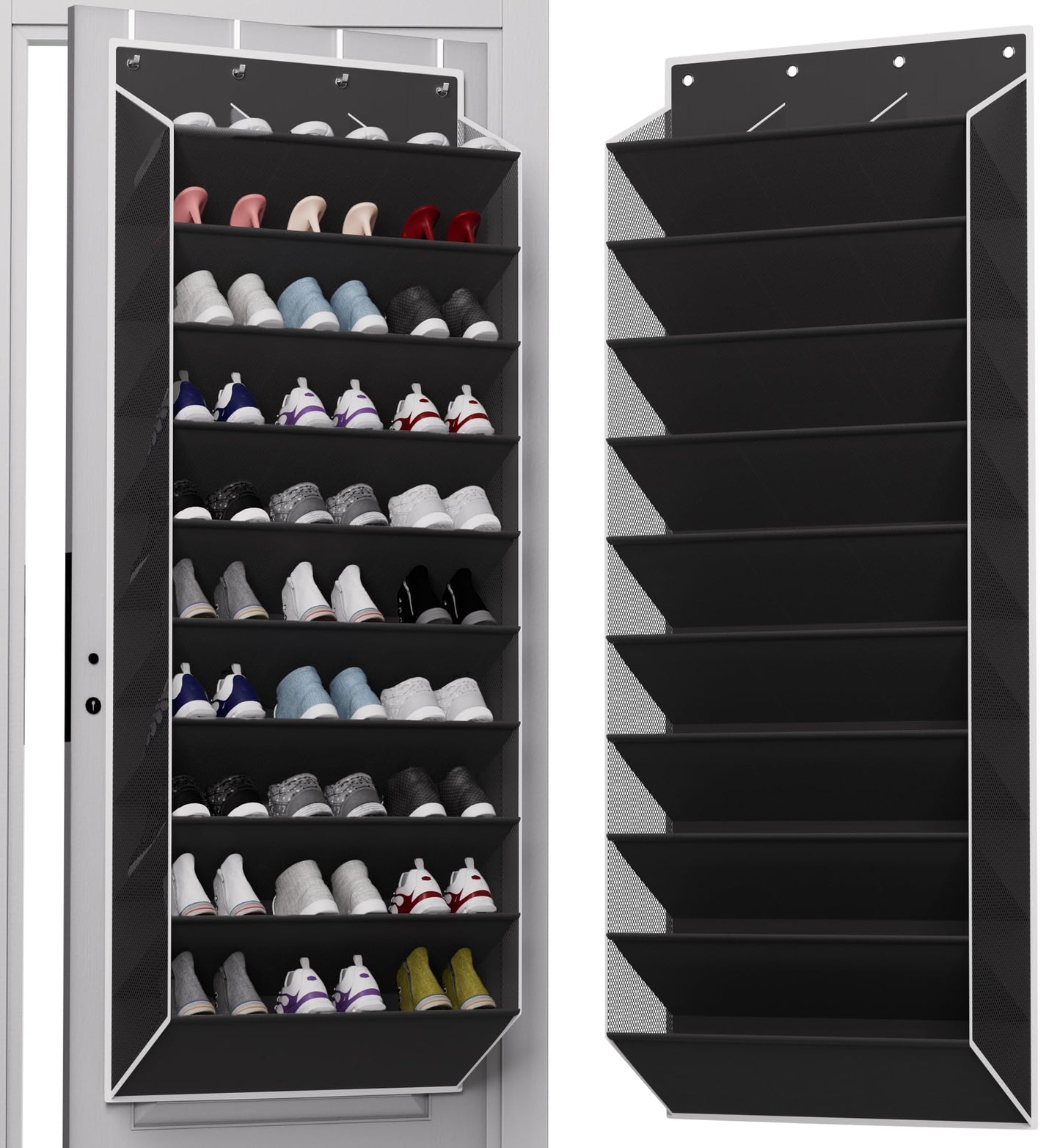 TAHAVICE Holds 30 Pairs Over Door Shoe Storage, 10-Tier Large Capacity Hanging Shoe Rack with Deep Pockets, Space-Saving Door Organiser for Bedroom