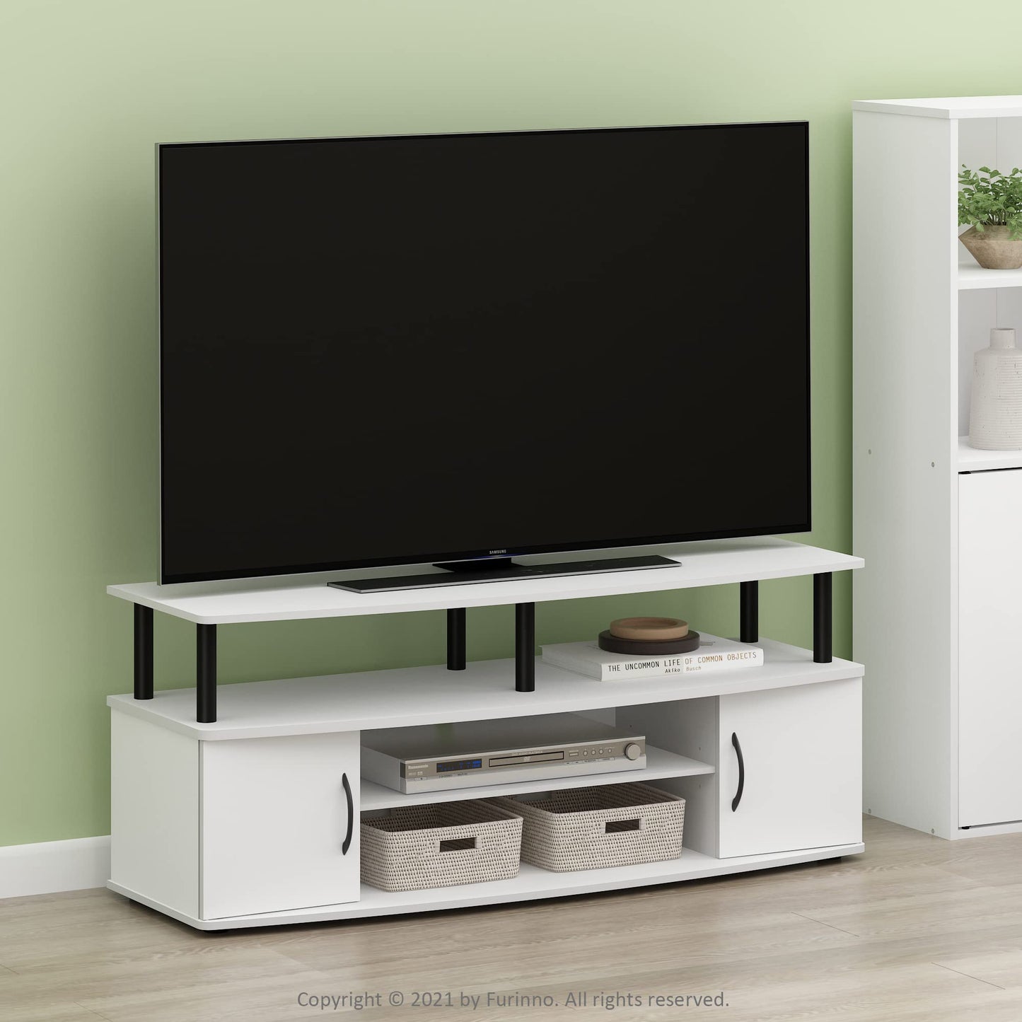 Furinno JAYA TV Stand, Entertainment Center, TV Console, for TV up to 55 Inch, with 2 Doors and Cable Management Holes, for Living Room, Bedroom