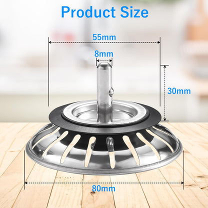 Upgraded Kitchen Sink Plug Strainer Stainless Steel Strainers Sink Plugs Replacement Drain Stopper for Food/Hair Catcher