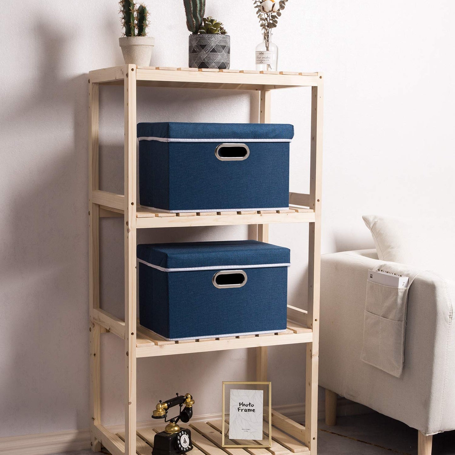 Prandom Storage Boxes with Lids,Collapsible Linen Fabric Storage Box,Decorative Bins,Really Useful Box,Clothing Storage,Stackable,38x25x25cm,Royal