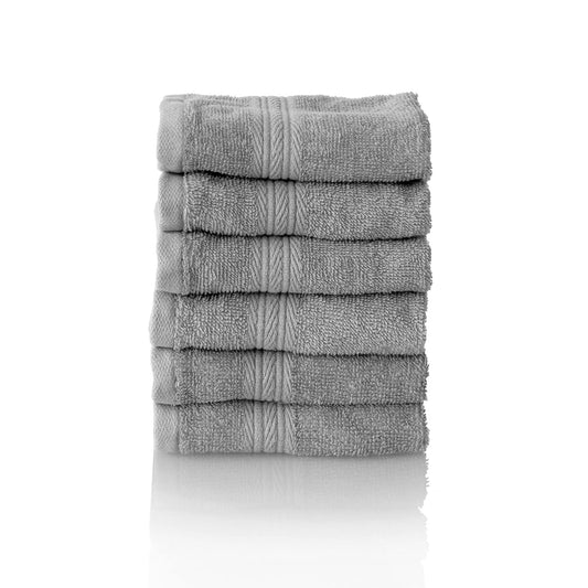 Glart Premium Set of Terry Hand Towels, Range of Terry Towels in 6 Colours and 5 Sizes, Colour: Platinum Grey, 6X Flannels 30 X 30 cm