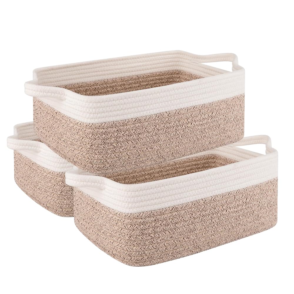 Jonuin Cotton Rope Storage Baskets, 3 Pack 32x22x14cm Storage Baskets for Shelves, Small Woven Storage Baskets for Organizing Towels