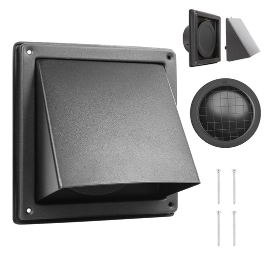 WeCooper 100mm 4 Inch Black Cowled External Wall Louvre Grille 304 Stainless Steel Extractor Fan Outside Air Vent with Removable Cover and Bird Screen