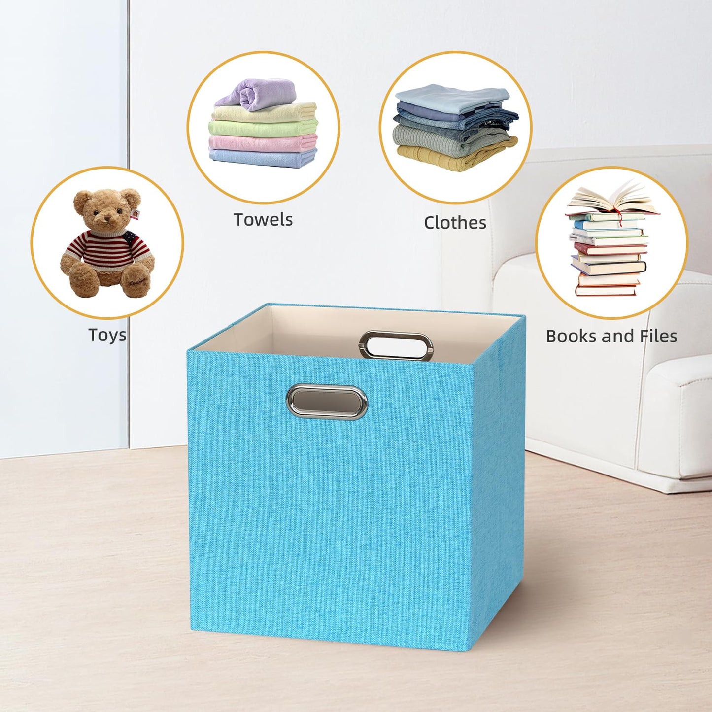 BinWhiz 4 Pack Collapsible Linen Fabric Storage Cubes/Organiser- 33x33x33 cm Fabric Bins for Kallax Shelves, Cabinet, Bookcase, Closet