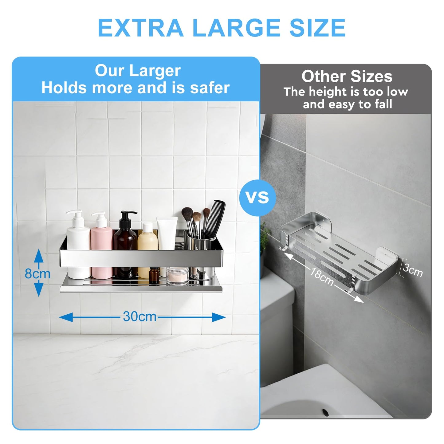 EXLECO 5 in 1 Shower Shelf without Drill for Bathroom Adhesive Bathroom Shelf Stainless Steel Bathroom Shelf Shelves Basket for Shower Shelf Bathroom