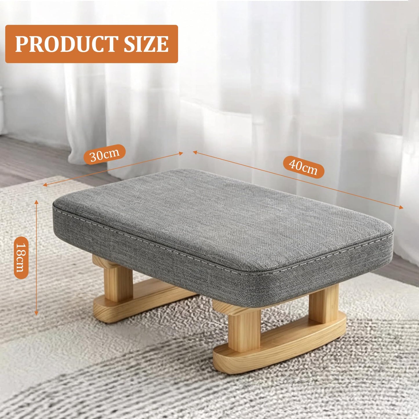 JJoexyfit Multi-Functional Foot Stool with Solid Wood Legs, Linen Fabric