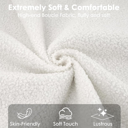 Luxurious Cuddly Bouclé Ottoman Double Bed Frame 82.1"Lx60.3"Wx41.3"H, Gas Lift Storage, Soft Fabric Sherpa Grand Panel Headboard