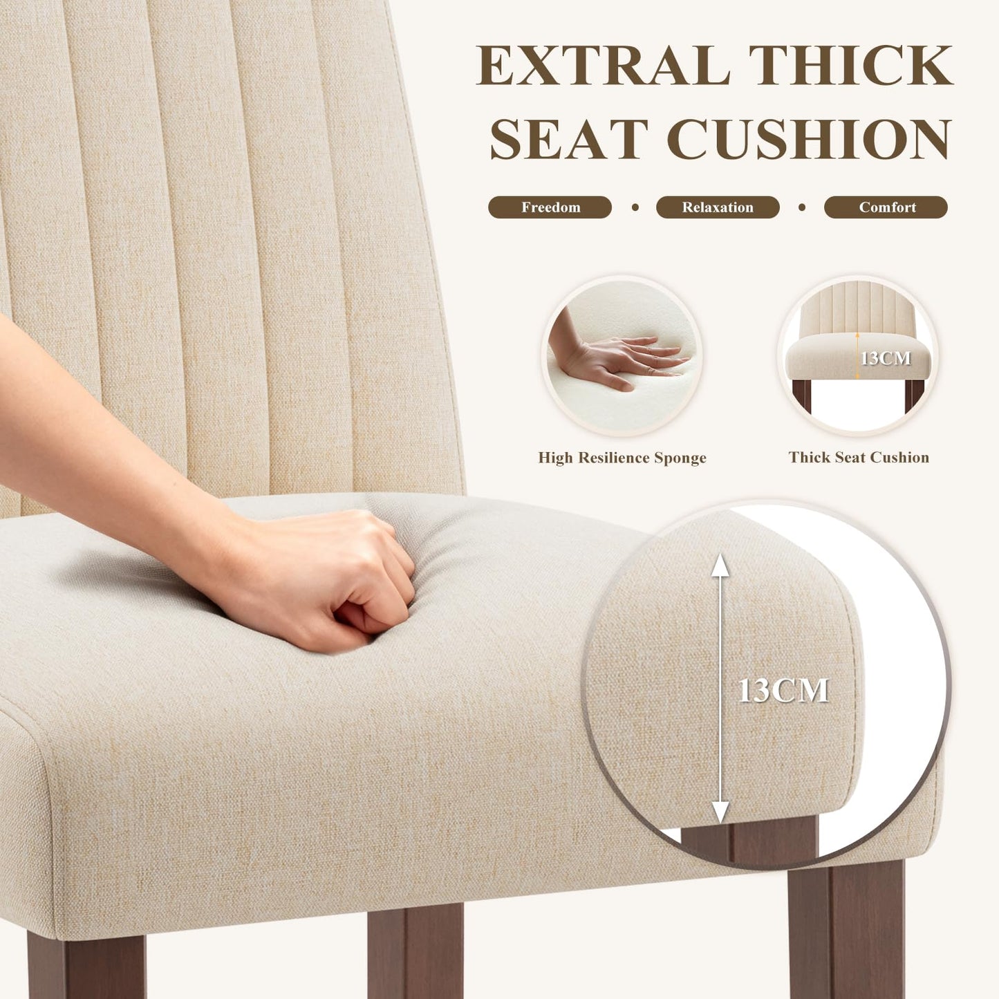 COLAMY Dining Chairs Set of 2 with Thick Seat Cushion, Fabric Chairs for Dining Room with Wood Legs and Ergonomic High Back